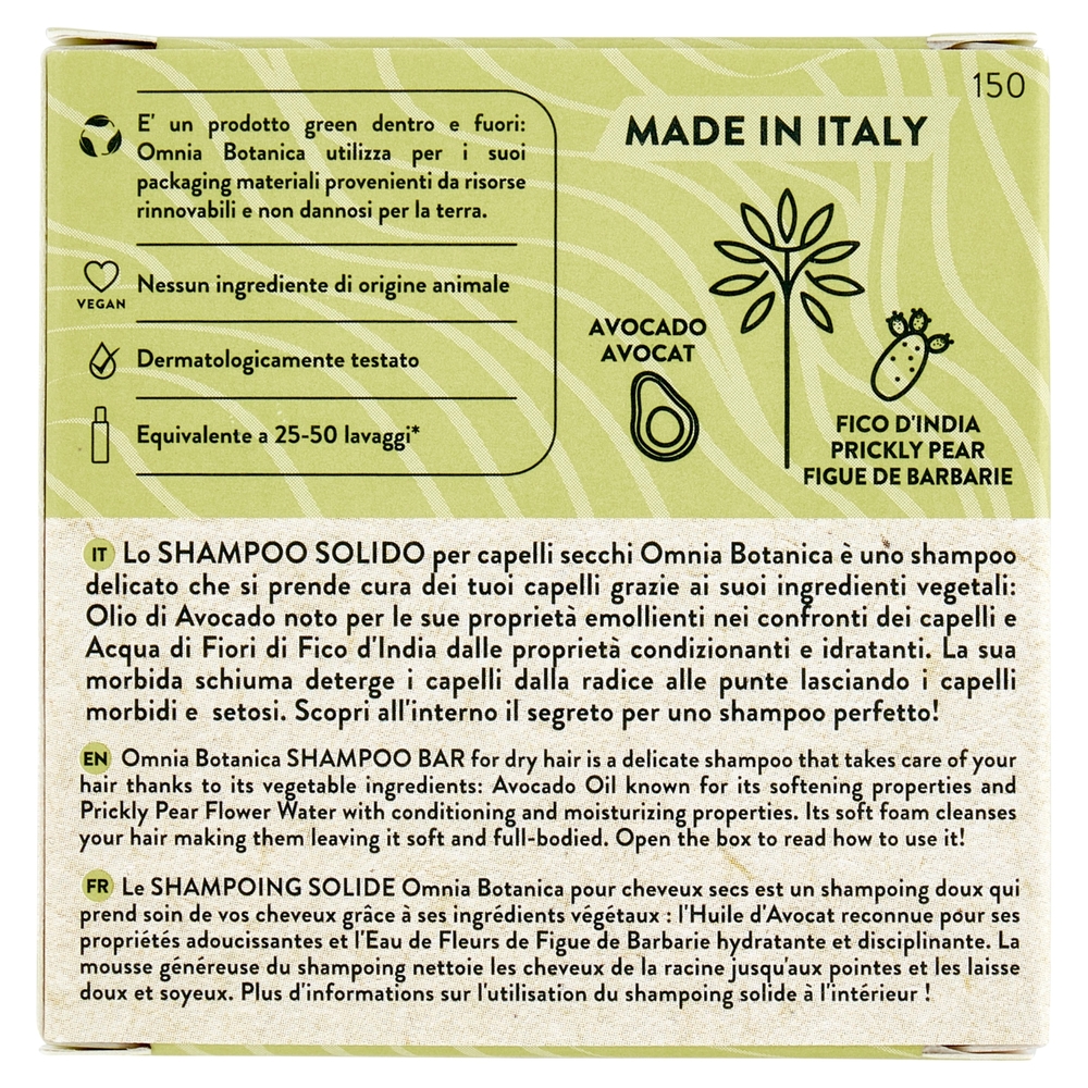 Omnia Botanica Shampoo Solido Capelli Secchi Avocado & Fico d'india 50 g